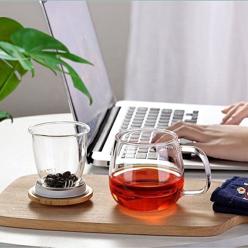 Glass Teacup with Infuser & Bamboo Lid