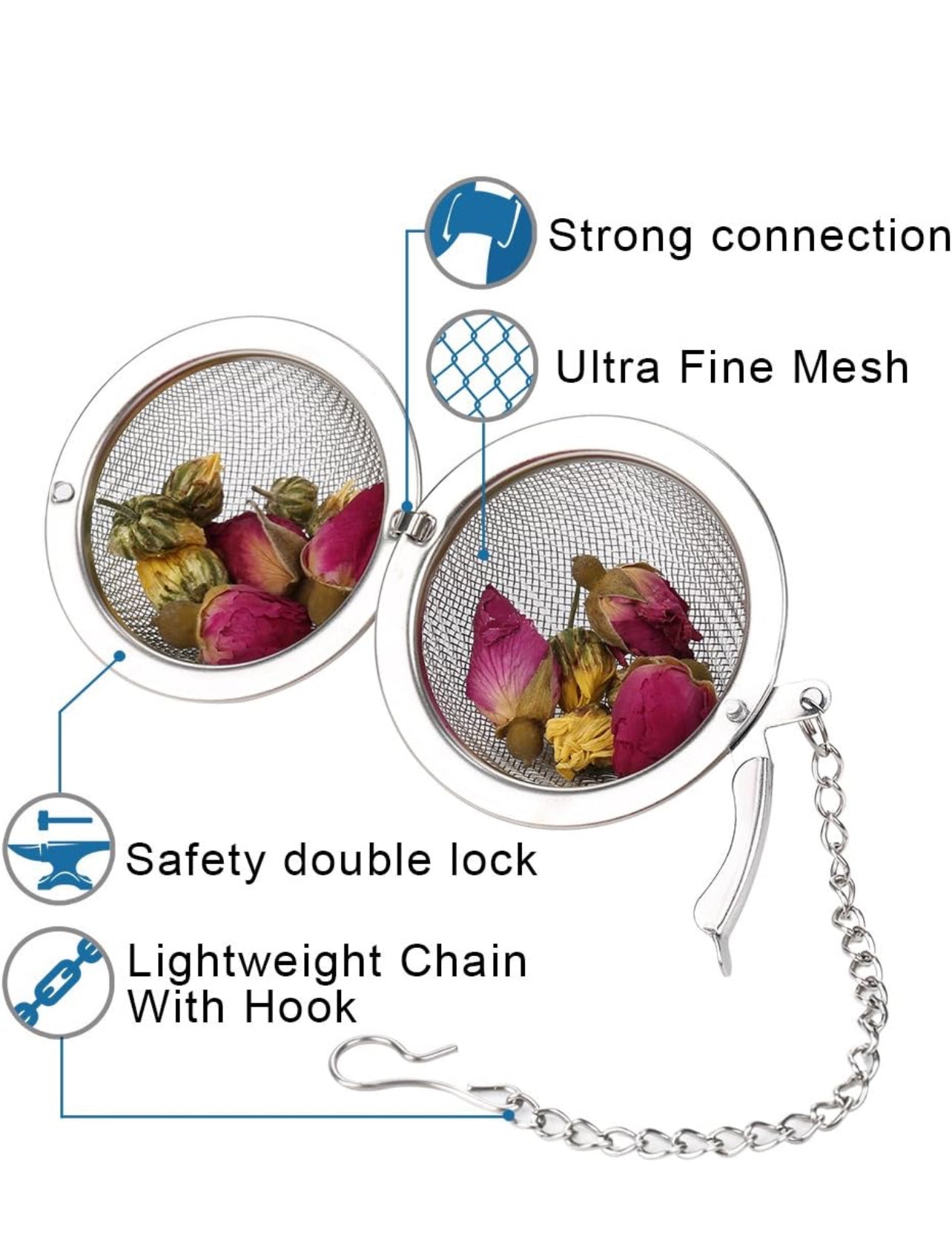 Stainless Steel Mesh Tea Infuser, 2.1 Inch Tea Ball Tea Strainer Tea Diffuser Tea Steeper for Filtering Tea
