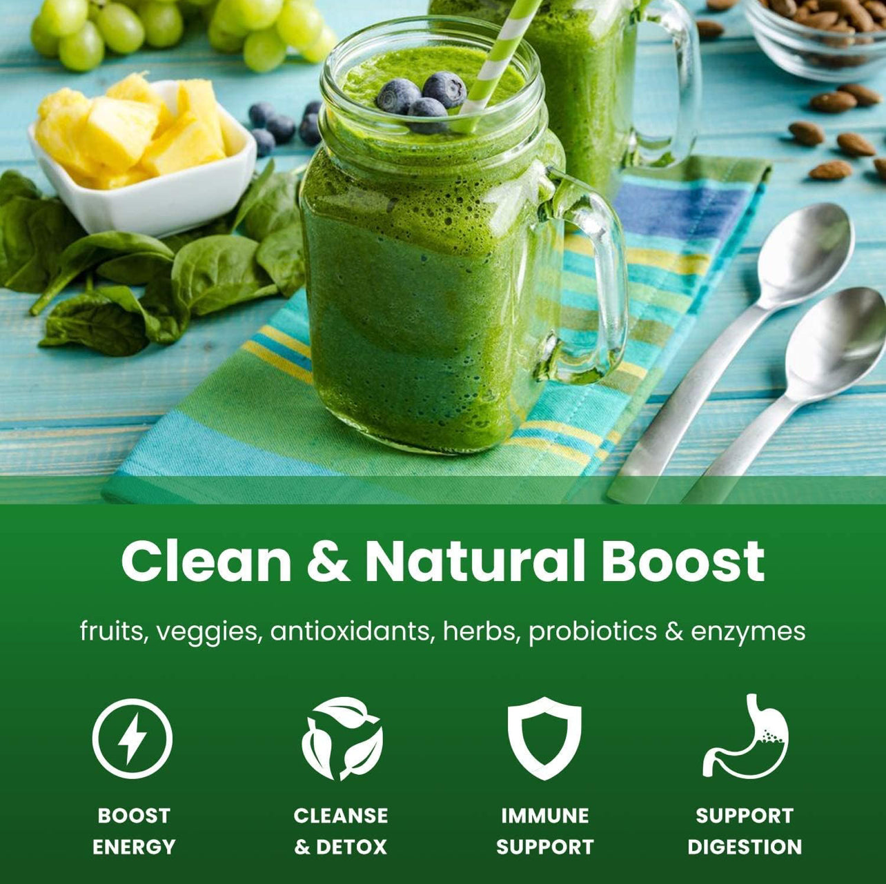 Super Greens Powder| 20+ Organic Green Veggie Whole Foods