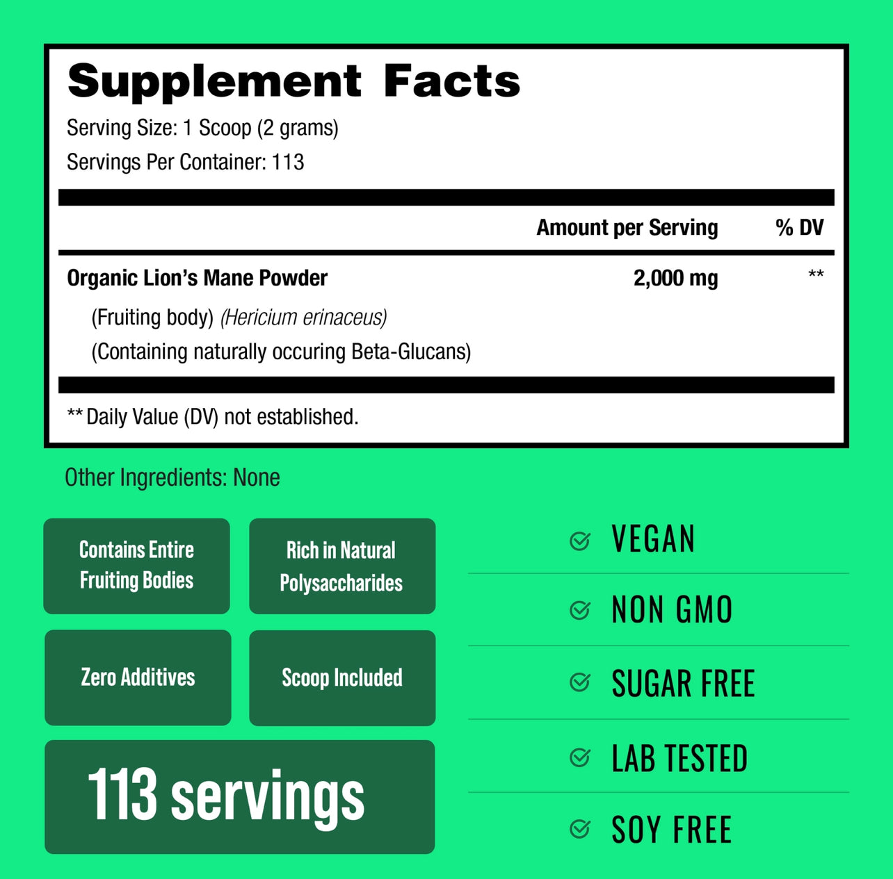 Lion's Mane Mushroom Powder For Memory, Focus, Immune Support
